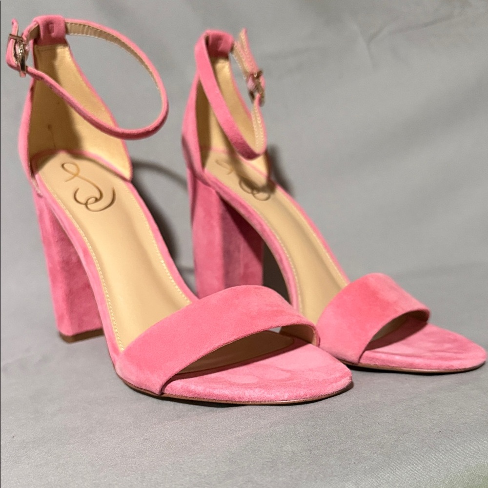 Sam Edelman Pink Suede Block Heels - Picture 2 of 6